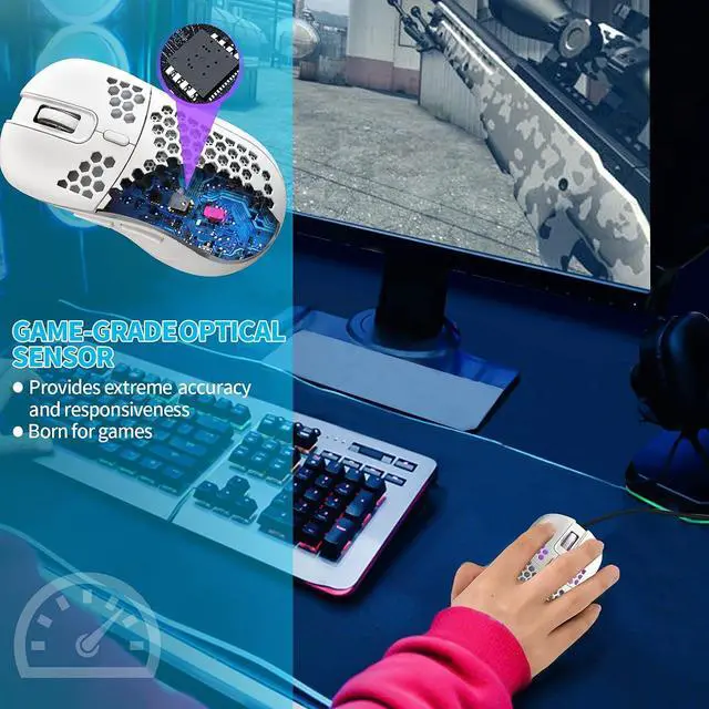 Alt view image 4 of 6 - Techsea Honeycomb Wired Gaming Mouse with RGB On/Off Switch, 7200 Adjustable DPI, Ergonomic Lightweight Design & High Precision Sensor for PC/Mac Gamers (White)