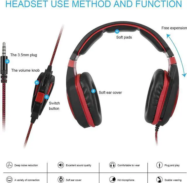 Alt view image 7 of 7 - Anivia AH28 Over Ear Headphones Wired Stereo Computer Headsets Gaming Headset with Mic, Bass with Volume Control, Noise Isolating for Multi-Platforms