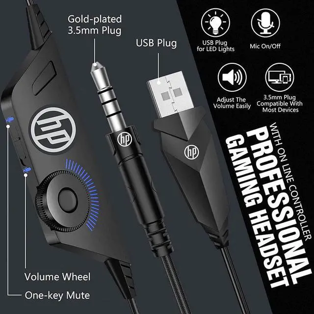 Alt view image 9 of 14 - HP Stereo Over-ear Gaming Headset with Noise Cancelling Microphone for Xbox One Nintendo Switch PC PS3 Mac Laptop, Surround Sound and LED Lights