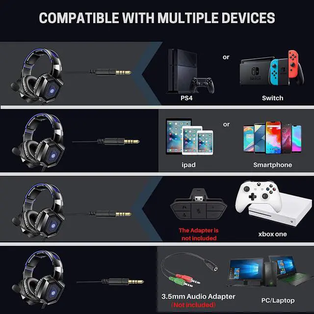 Alt view image 10 of 14 - HP Stereo Over-ear Gaming Headset with Noise Cancelling Microphone for Xbox One Nintendo Switch PC PS3 Mac Laptop, Surround Sound and LED Lights