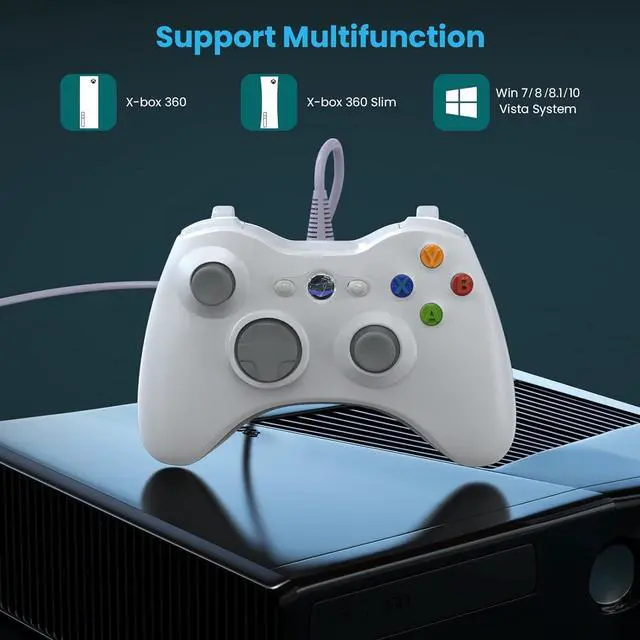Alt view image 2 of 7 - YAEYE PC Wired Controller, Game Controller for Xbox 360 with Dual-Vibration Turbo Compatible with Xbox 360/360 Slim and PC Windows 7,8,10,11(White)