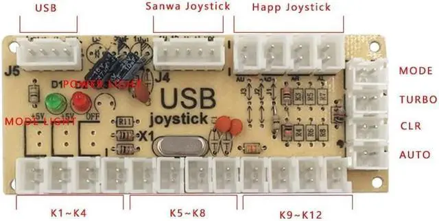Alt view image 5 of 5 - SJJX 2 Player HAPP Style Zero Delay Generic Game Controller USB to Joystick for MAME & Raspberry Pi 1/2/3 RetroPie DIY Projects