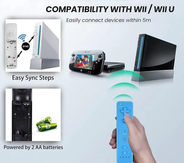 Alt view image 5 of 7 - 4 Packs Classic Remote Controller Compatible for Wii Wii U Console, Gamepad with Soft Silicone Sleeve and Wrist Strap (Black+White+Red+Blue)