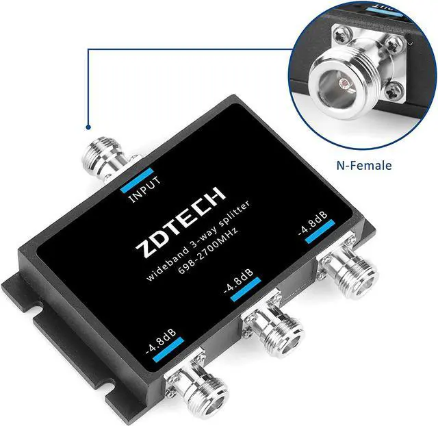 Alt view image 3 of 7 - South City Mall WideBand 3-Way Splitter with N-Female Connectors 50 Ohm Signal Splitter for 3G/4G/LTE(698-2700MHz)