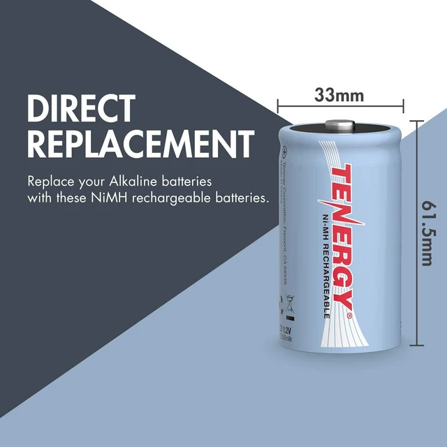 Alt view image 2 of 7 - Tenergy D Rechargeable Batteries, 10000mAh NiMH D Size Battery, 8-Pack