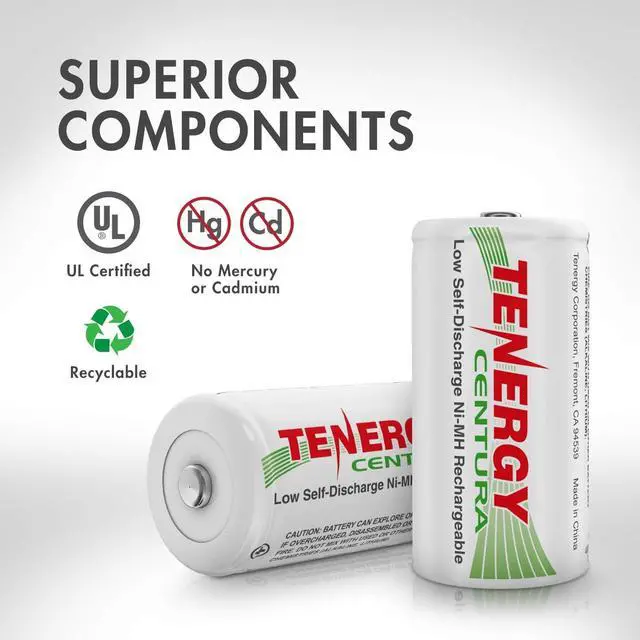Alt view image 6 of 6 - Tenergy Centura 1.2V NiMH Rechargeable D Battery, 8000mAh Low Self Discharge D Cell Batteries, Pre-Charged D Size Battery, 4 Pack, UL Certified