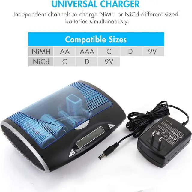 Alt view image 2 of 7 - T9688 LCD AA/AAA/C/D/9V NiMH/NiCd Battery Charger + Premium 26-Cell NiMH Rechargeable Battery 8AA/8AAA/4C/4D/2 9V Batteries