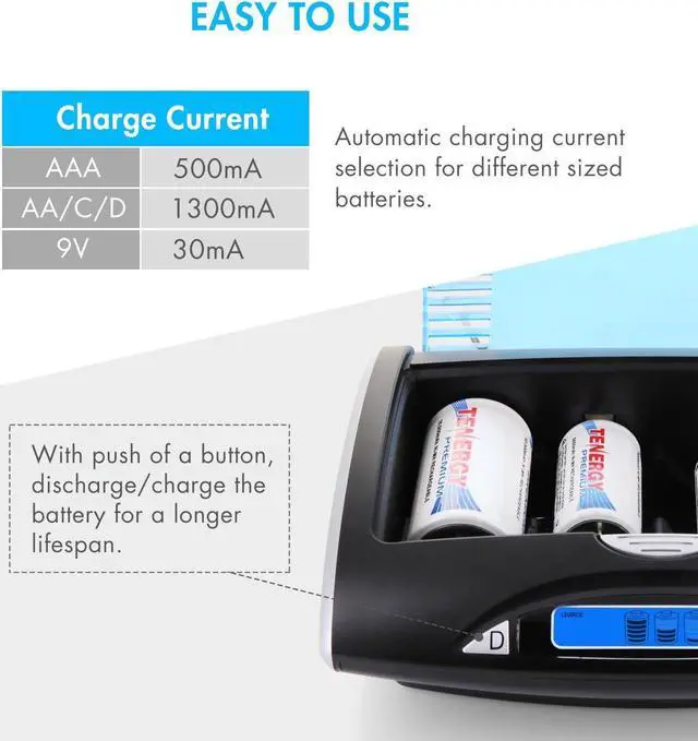 Alt view image 3 of 7 - T9688 LCD AA/AAA/C/D/9V NiMH/NiCd Battery Charger + Premium 26-Cell NiMH Rechargeable Battery 8AA/8AAA/4C/4D/2 9V Batteries