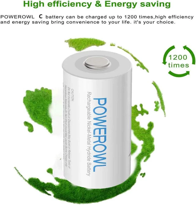 Alt view image 3 of 6 - POWEROWL Rechargeable C Batteries Nickle Metal Hydride 5000mah Low Self Discharge NiMH C-Cell Battery (4 Pack)