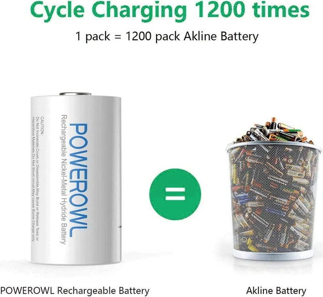 Alt view image 4 of 6 - POWEROWL Rechargeable C Batteries Nickle Metal Hydride 5000mah Low Self Discharge NiMH C-Cell Battery (4 Pack)