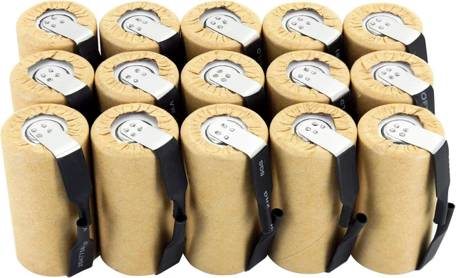 Main image of Tenergy NiCd SubC 2200mAh Paper Wrapped Rechargeable Battery Flat Top with Tabs, 15 Pack
