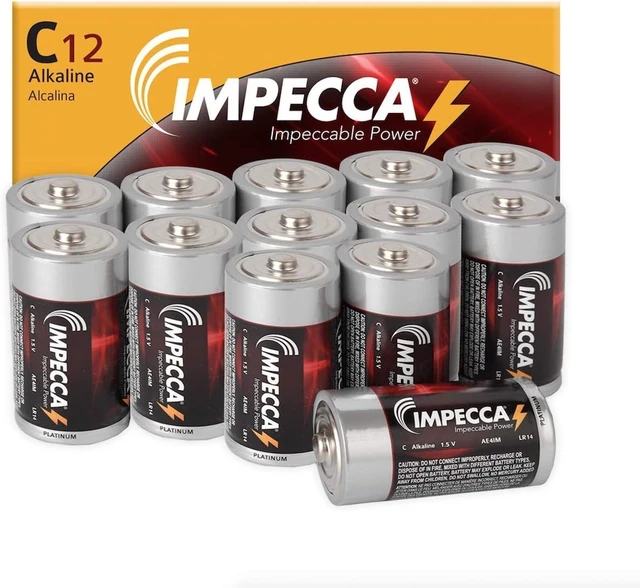 Alt view image 2 of 7 - Impecca C Batteries High-Performance Alkaline C Cell Battery with A 10 Year Ultra Long Lasting Shelf Life Leak Resistant 1.5V All-Purpose Batteries Platinum Series, 12-Pack