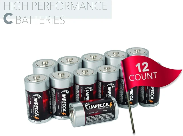 Alt view image 3 of 7 - Impecca C Batteries High-Performance Alkaline C Cell Battery with A 10 Year Ultra Long Lasting Shelf Life Leak Resistant 1.5V All-Purpose Batteries Platinum Series, 12-Pack