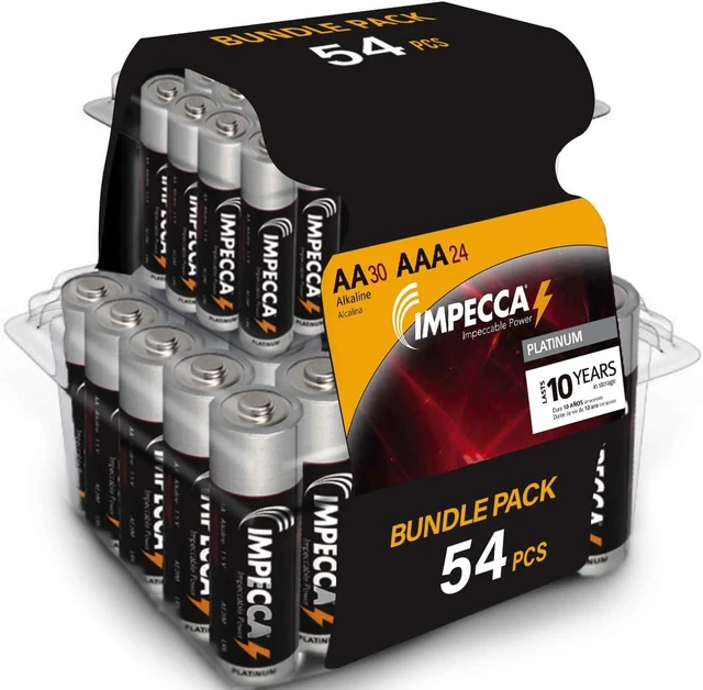 Main image of IMPECCA AA and AAA Batteries Combo (54-Count) High Performance All Purpose Alkaline Batteries, Maximum Power 10-Year Shelf Life Long Lasting Batteries 1.5 Volt LR3/LR6, 30-AA + 24-AAA = 54 Pack