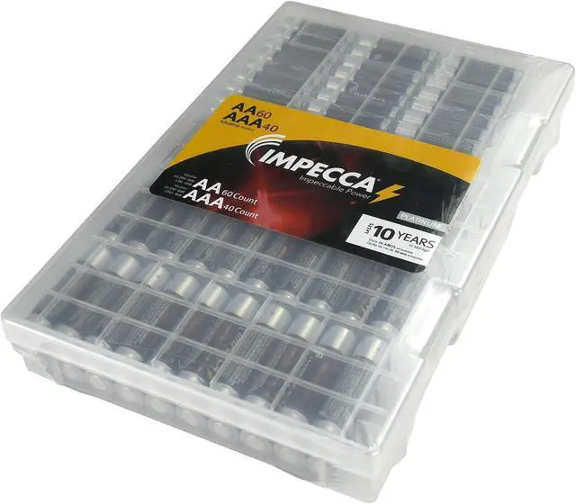 Main image of Impecca AA and AAA Batteries Combo Pack (100 Pack) High-Performance Alkaline Battery, AA 60 Count AAA 40 Count, Leak-Resistant, and Long-Lasting Technology
