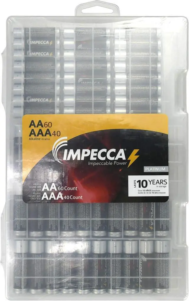 Alt view image 3 of 7 - Impecca AA and AAA Batteries Combo Pack (100 Pack) High-Performance Alkaline Battery, AA 60 Count AAA 40 Count, Leak-Resistant, and Long-Lasting Technology