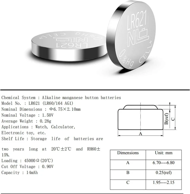Alt view image 3 of 7 - AG1 364A LR60 SR60 LR621 SR621, SR621SW, 364, 164 Alkaline Button Cell 1.5v Batteries 10Pcs