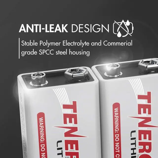 Alt view image 4 of 7 - Tenergy 9V Lithium Batteries, 1200mah Non-Rechargeable Batteries, 10 Years Shelf Life Lithium 9 Volt Batteries, 2 Pack