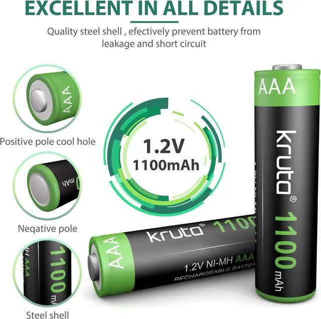 Alt view image 3 of 7 - Kruta Solar Lights Batteries AAA 1100mah High Capacity 1.2V Ni-MH Rechargeable AAA Solar Battery for Outdoor Solar Lights, Battery String Lights, TV Remotes, Wireless Mouses (AAA1100 Pack 12)