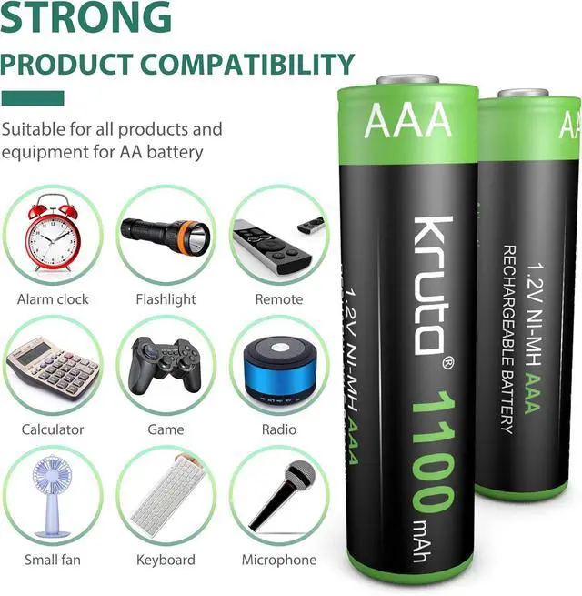 Alt view image 4 of 7 - Kruta Solar Lights Batteries AAA 1100mah High Capacity 1.2V Ni-MH Rechargeable AAA Solar Battery for Outdoor Solar Lights, Battery String Lights, TV Remotes, Wireless Mouses (AAA1100 Pack 12)