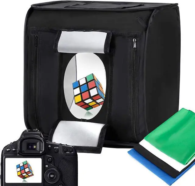 Main image of Photo Studio Light Box 24''x24'' with LED Lights, Collapsible Photography Photo Background Shooting Tents with 4 Photo Backdrops(Black, White, Blue,Green) 5500K US Plug