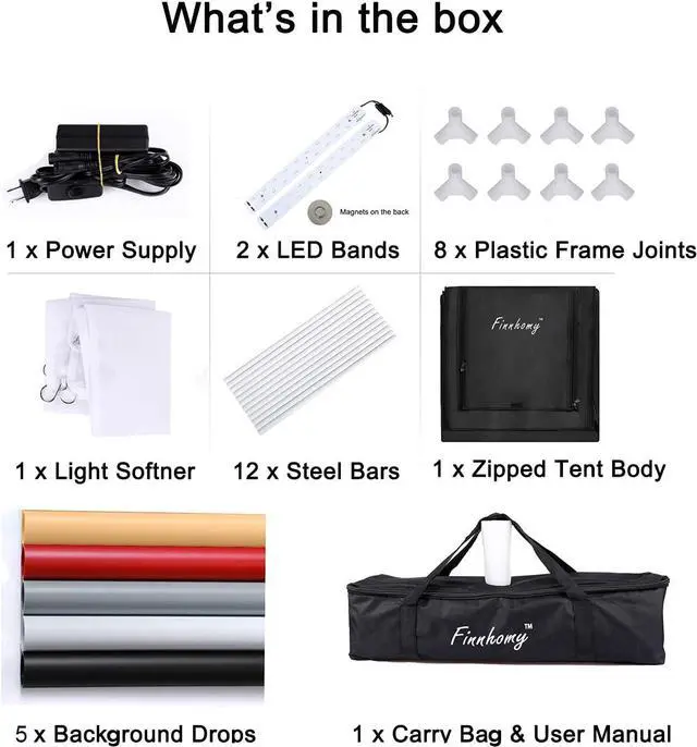 Alt view image 6 of 6 - Finnhomy Professional Portable Photo Studio Photo Light Studio Photo Tent Light Box Table Top Photography Shooting Tent Box Lighting Kit, 16" x 16" Cube