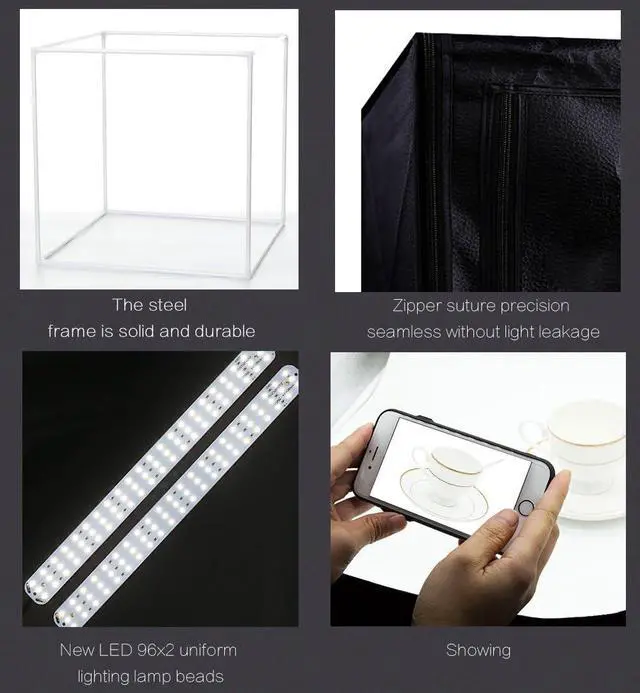 Alt view image 5 of 7 - Photo Light Box Large Kit 27x27inch/70x70cm Dimmable Photo Studio Professional Cube Shooting Tent Box with 96x2 LED Lights Strips 3xPVC Backgrounds for Jewelry Product Photography (6000lm,CRI:95+)