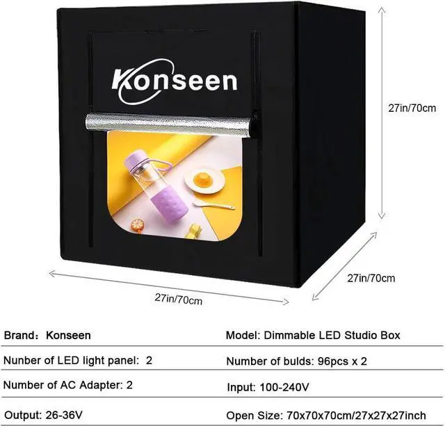 Alt view image 2 of 7 - Photo Light Box Large Kit 27x27inch/70x70cm Dimmable Photo Studio Professional Cube Shooting Tent Box with 96x2 LED Lights Strips 3xPVC Backgrounds for Jewelry Product Photography (6000lm,CRI:95+)