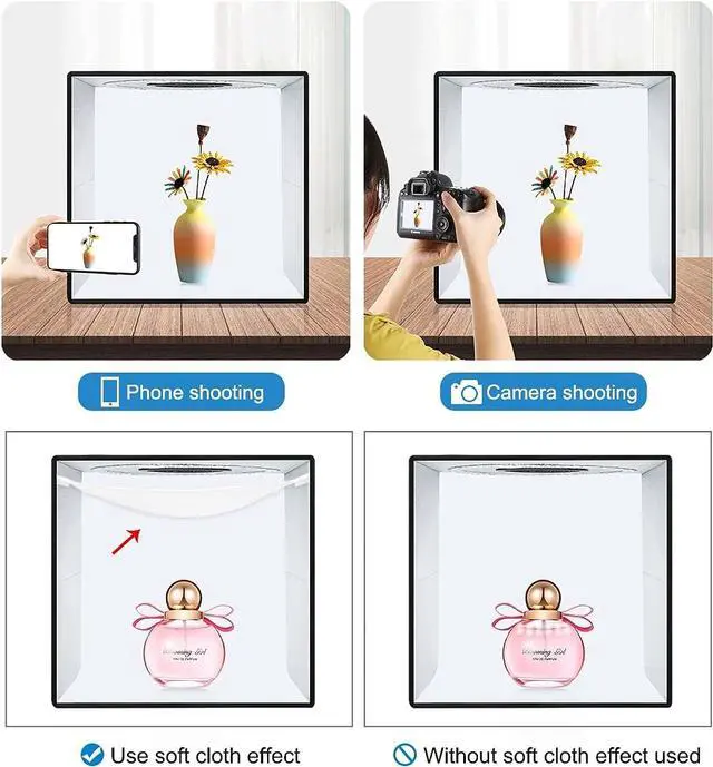 Alt view image 5 of 7 - Photo Studio Box, PULUZ 40cm Folding Lightbox LED Ring Light Portable Photo Studio Photography Shooting Tent Box Kit 12 Colors Backdrops USB Light Box for Phones DSLR Camera 16 x 16 inch