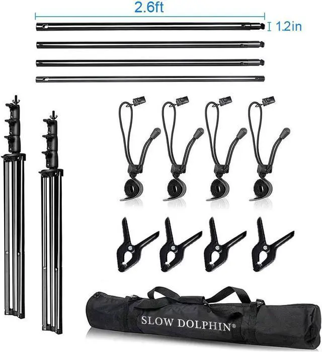 Main image of 10 x 10Ft Photo Video Studio Heavy Duty Adjustable Muslin Backdrop Stand Background Support System Kit for Photography with Carrying Bag 8 Pcs Clip Clamps
