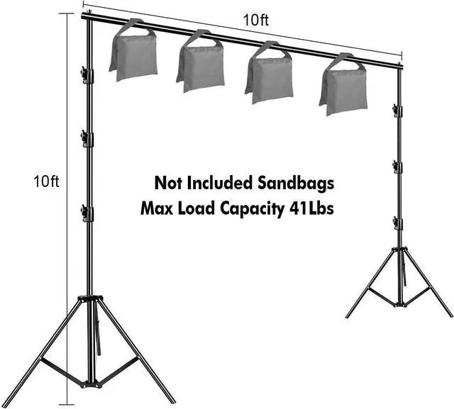 Alt view image 4 of 6 - 10 x 10Ft Photo Video Studio Heavy Duty Adjustable Muslin Backdrop Stand Background Support System Kit for Photography with Carrying Bag 8 Pcs Clip Clamps