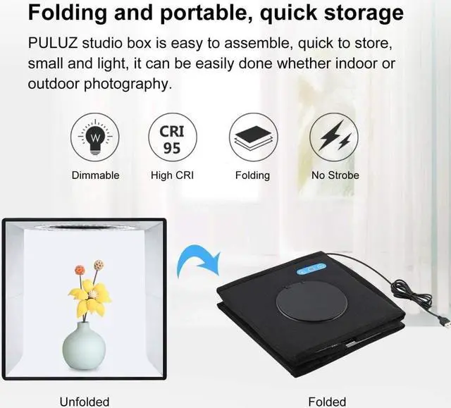Alt view image 2 of 7 - Foldable Photo Box Portable Studio Kit 12 Background Colors LED Dimmable Photography Light Box 25 cm Photo Props Equipment