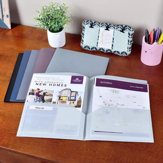 Alt view image 5 of 6 - 12 Pack Heavy Duty Plastic Two Pocket Folders Heavy Duty Plastic 2 Pocket Folder Urban Colors