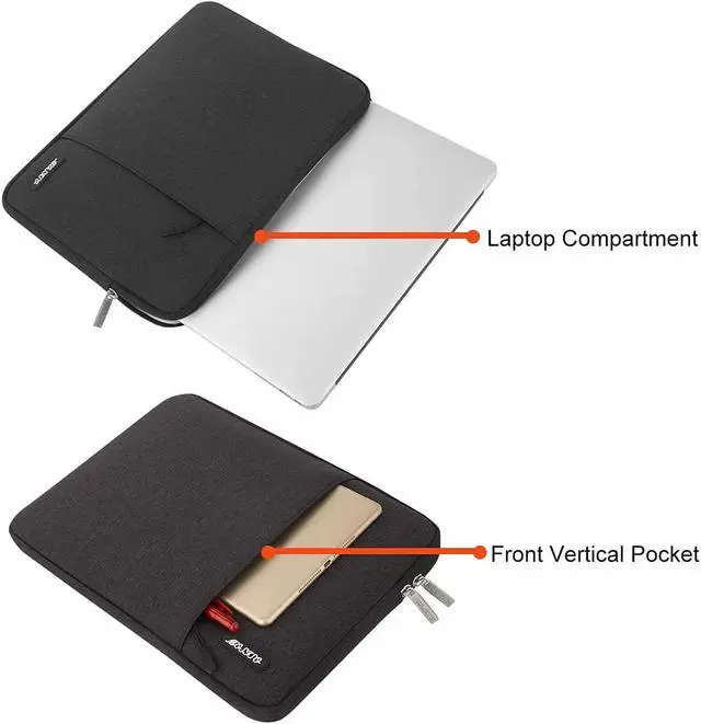 Alt view image 4 of 6 - Laptop Case 13.3 inch 13-13.3 inch Laptop Sleeve Compatible with MacBook Air/Pro 13 / Pro 14 HP    Notebook Polyester Vertical Computer Sleeve Bag with Pocket Black