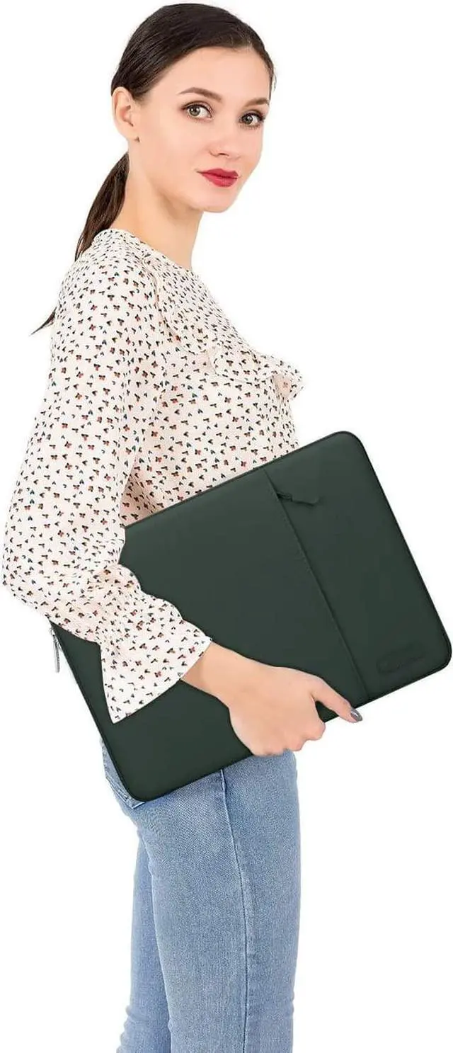 Alt view image 6 of 6 - Laptop Sleeve Bag Compatible with MacBook Air/Pro 13-13.3 inch Notebook Compatible with MacBook Pro 14 inch M3 M2 M1 Chip Pro Max 2024-2021 Polyester Vertical Case with Pocket Midnight Green