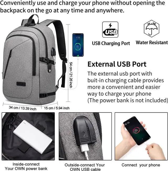 Alt view image 2 of 5 - Large Travel Laptop Backpack Water Resistant Anti-Theft 17inch Laptop Bag with USB Charging Port and Lock,Big Business Backpack for Men and Women, Durable Big Capacity Heavy Duty Computer Bag,Grey