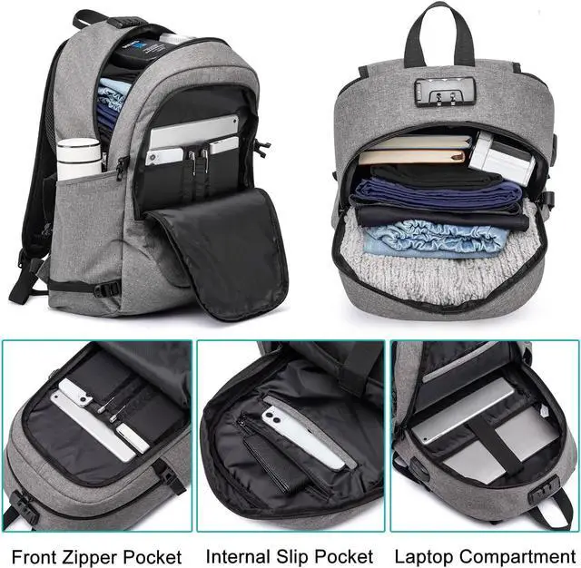 Alt view image 3 of 5 - Large Travel Laptop Backpack Water Resistant Anti-Theft 17inch Laptop Bag with USB Charging Port and Lock,Big Business Backpack for Men and Women, Durable Big Capacity Heavy Duty Computer Bag,Grey