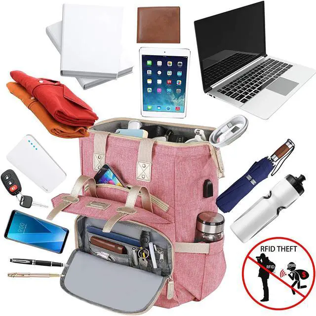 Alt view image 2 of 7 - Laptop Backpack for Women,RFID Anti Theft Work Backpack for 15.6 Inch Laptop,Wide Open Large USB Charging Port Water Resistant Nurse Backpack, Doctor Teacher College School Travel Shoulder Purse Bag