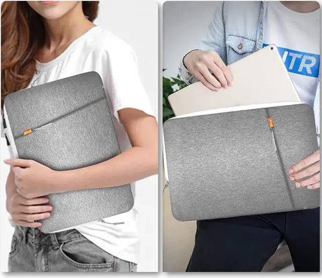 Alt view image 6 of 7 - JETech Laptop Sleeve for 13.3-Inch MacBook Air/Pro, 14-Inch MacBook Pro 2021 M1, 13-13.6 Inch Notebook, Waterproof Shock Resistant Bag Case with Accessory Pocket (Light Grey)
