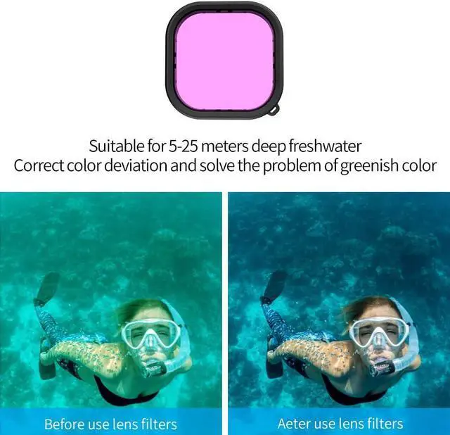 Alt view image 6 of 7 - TELESIN Waterproof Case for GoPro Hero 13/12/11/10/9 Black - 3-Pack Dive Filter with Red Magenta - Supports 60M/196FT Underwater Scuba Snorkeling Deep Diving