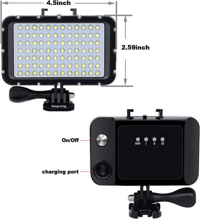 Alt view image 5 of 7 - Underwater Lights Dive Light 84 LED High Power Dimmable Waterproof LED Video Light Waterproof 164ft(50m) for Gopro Canon Nikon Pentax Panasonic Sony Samsung SLR Cameras Black
