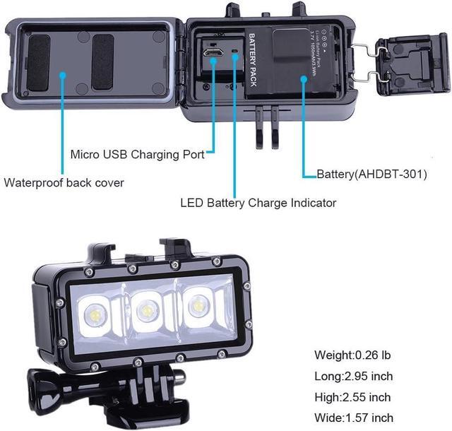 Alt view image 3 of 7 - Suptig Diving Light High Power Dimmable Waterproof LED Video Light Fill Night Light Diving Underwater Light for Gopro Hero 12/11/10/9/8/7/6/5/4/3/3+/Hero Session/AKASO/DJI osmo Waterproof 147ft(45m)