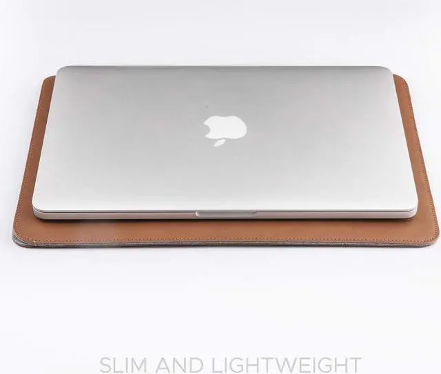 Alt view image 3 of 6 - Comfyable Laptop Sleeve 14 Inch Precisely Compatible with MacBook Pro 14-inch M2 Pro/Max 2023 & Old Versioned 13 Inch MacBook Pro/MacBook Air, Faux Leather Cover Case, 13 in 14 in, Brown