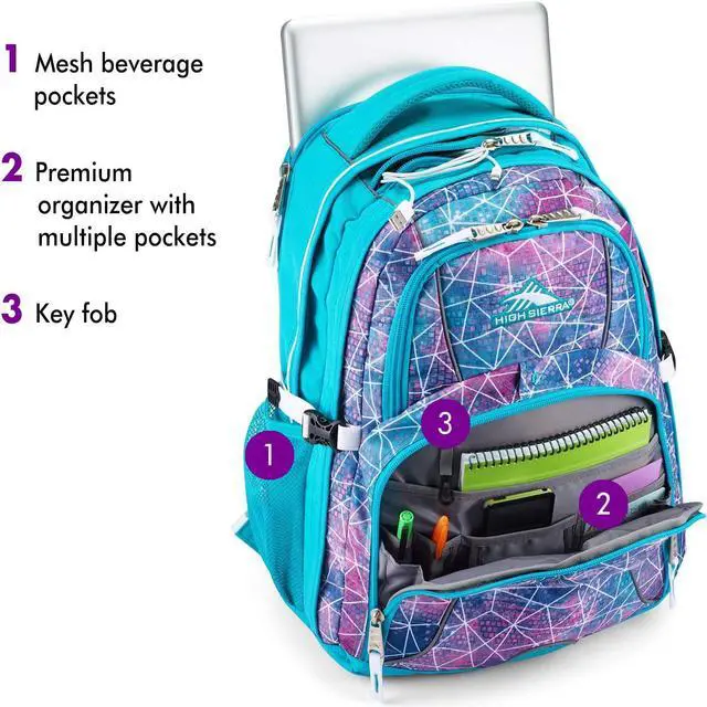Alt view image 2 of 6 - High Sierra Swerve Laptop Backpack, Sequin Facets/Bluebird/White, One Size