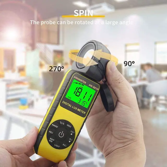 Alt view image 7 of 7 - Digital Lux/Foot Candle Light Meter, Illuminance Lumen Tester 0.01~400,000 Lux, Handheld Luxometro AI-881D for LED Plant Grow Lighting, Luxmeter w/Data Logging & Rotatable Detector
