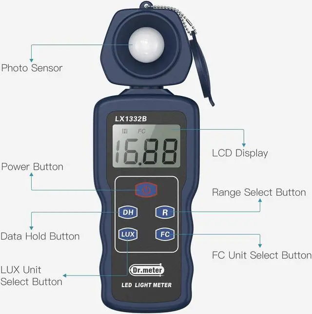 Alt view image 2 of 7 - Professional LED Light Meter, Digital Illuminance Meter with 0-200,000 Measuring Ranges and 270 Degree Rotatable Detector