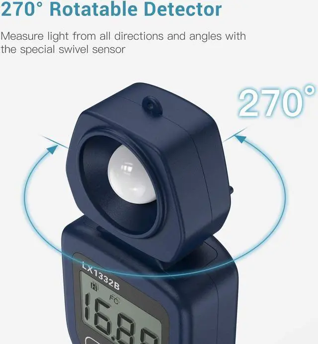 Alt view image 3 of 7 - Professional LED Light Meter, Digital Illuminance Meter with 0-200,000 Measuring Ranges and 270 Degree Rotatable Detector