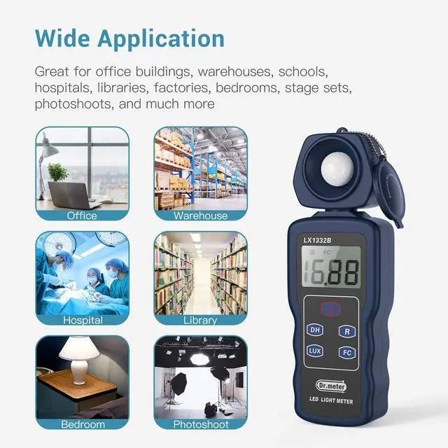 Alt view image 5 of 7 - Professional LED Light Meter, Digital Illuminance Meter with 0-200,000 Measuring Ranges and 270 Degree Rotatable Detector