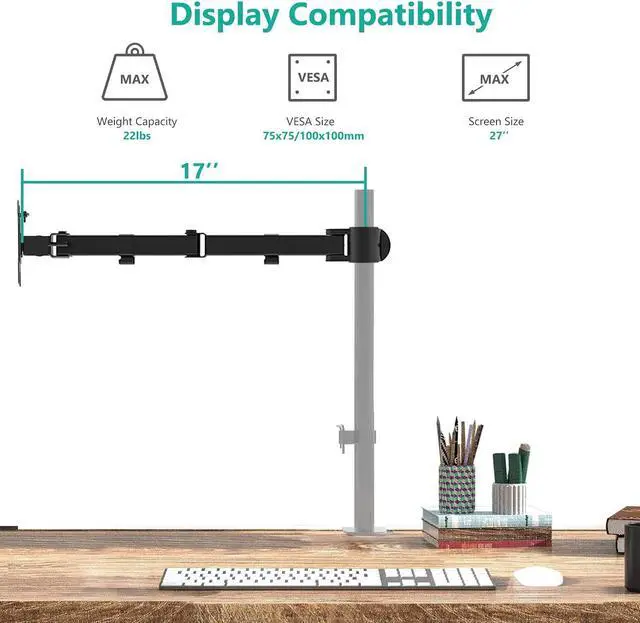 Alt view image 3 of 6 - WALI Single Monitor Arm, Fully Adjustable Pole Mount Bracket for WALI Monitor Mounting System (001ARM), Black