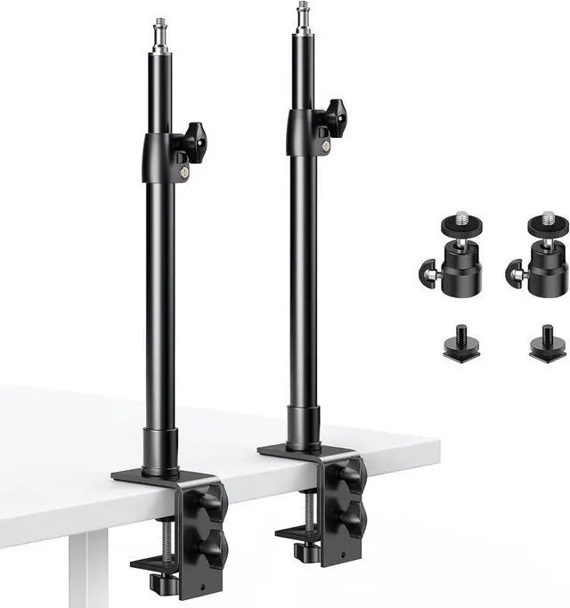 Main image of 2-Pack Camera Desk Mount Stand with 1/4 Ball Head and Cold Shoe Mount Adapter 12.9-22 Tabletop Mounts Stand Adjustable Aluminum Desktop Light Stand for DSLR Camera Ring Light Video Light